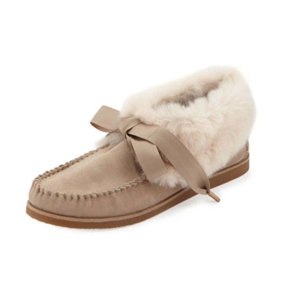Tory Burch Aberdeen Genuine Rabbit Fur Trim Slippers